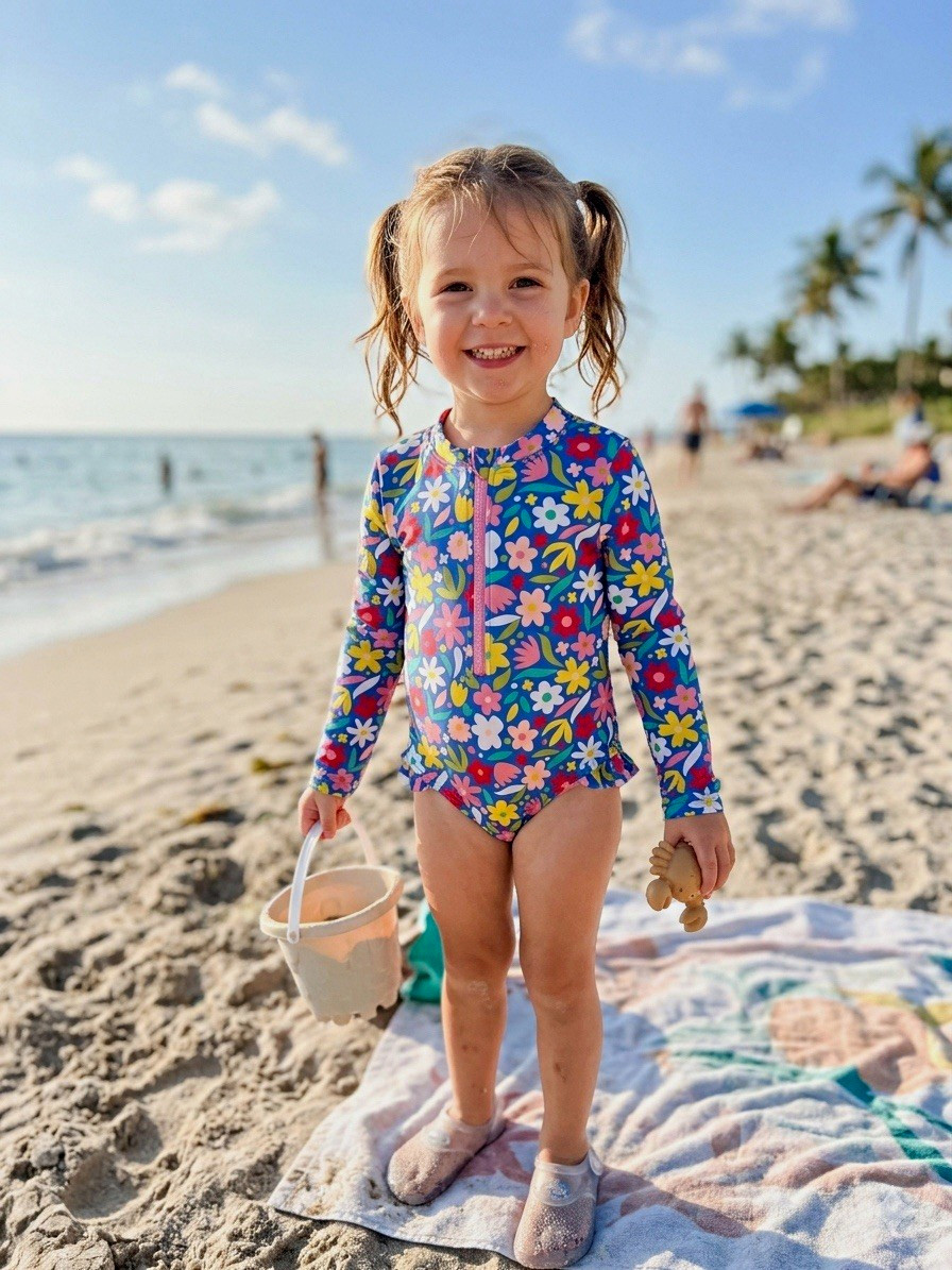 Wonder Nation Girls 4T One Piece Long Sleeve Rash Guard Swimsuit UPF 50+ Floral