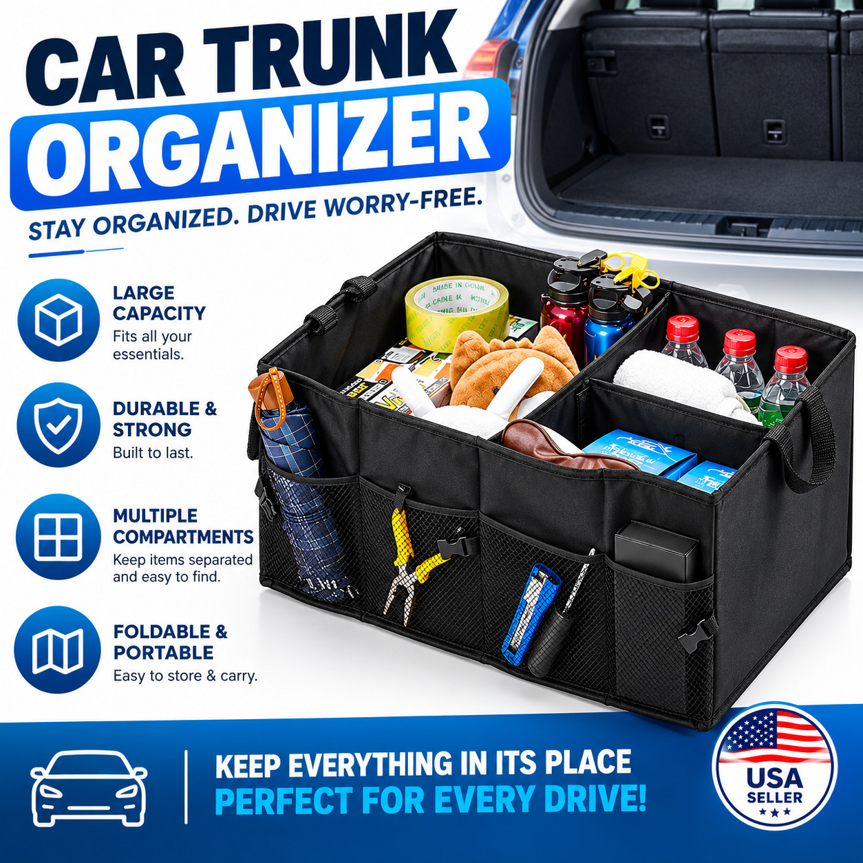 Car Trunk Organizer Foldable Storage Box Large Capacity SUV Truk Cargo Organizer