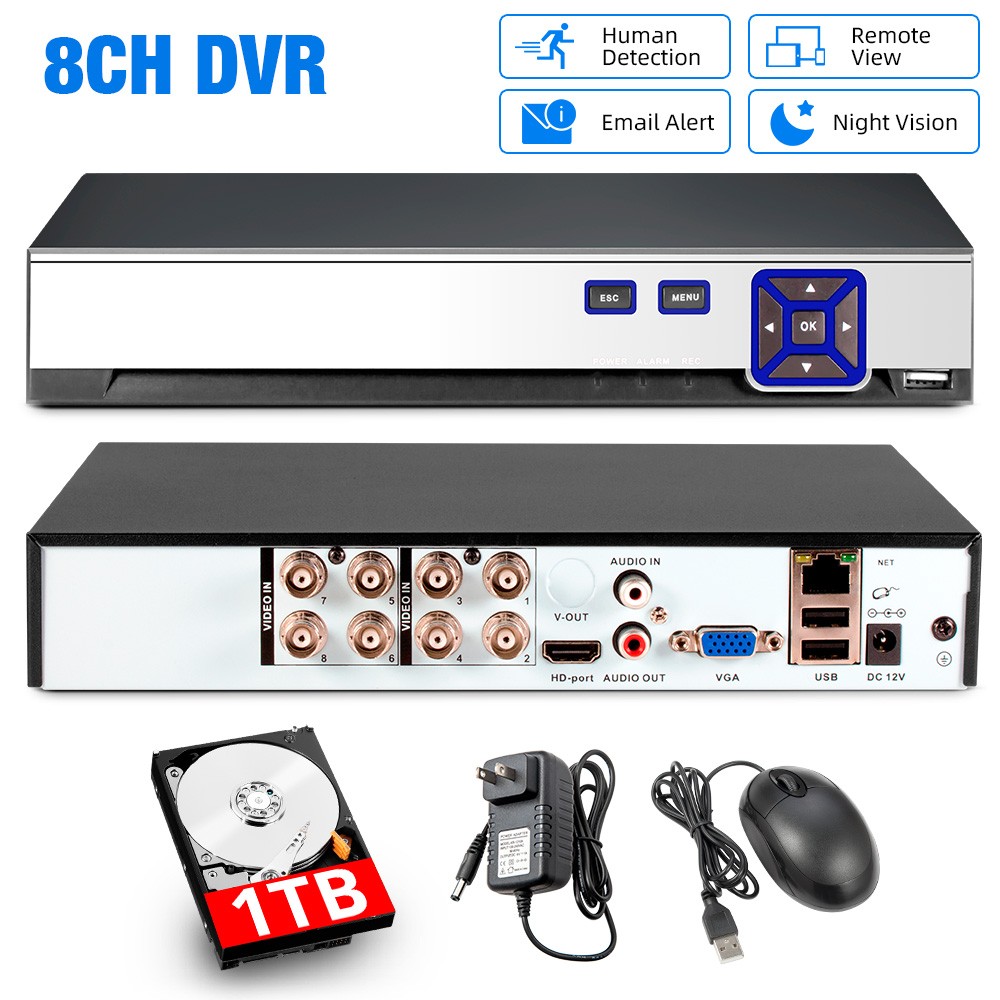 Plug & Play 8CH H.265+ DVR w/ 1TB HDD Villa Warehouse Security Monitoring Device