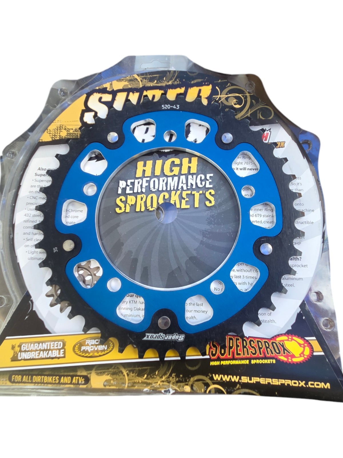 Supersprox Stealth Rear Sprocket 520 Chain 43T Blue RST-1520:43-BLU Brand New