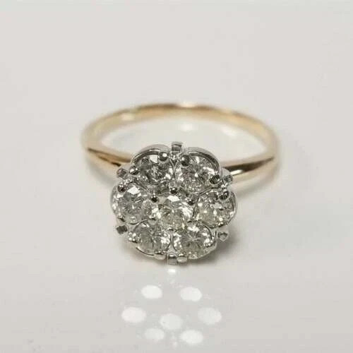 Cluster Flower Shape Ring 14K Yellow Gold Finish 1Ct LabCreated Round Diamond