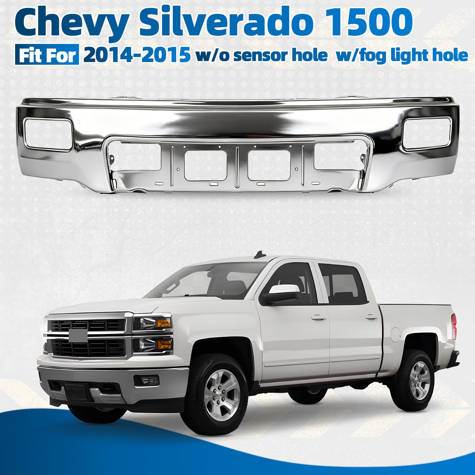 For 2014-2015 Chevy Silverado 1500 Front Bumper Face Bar Chrome W/ Fog Lamp Hole