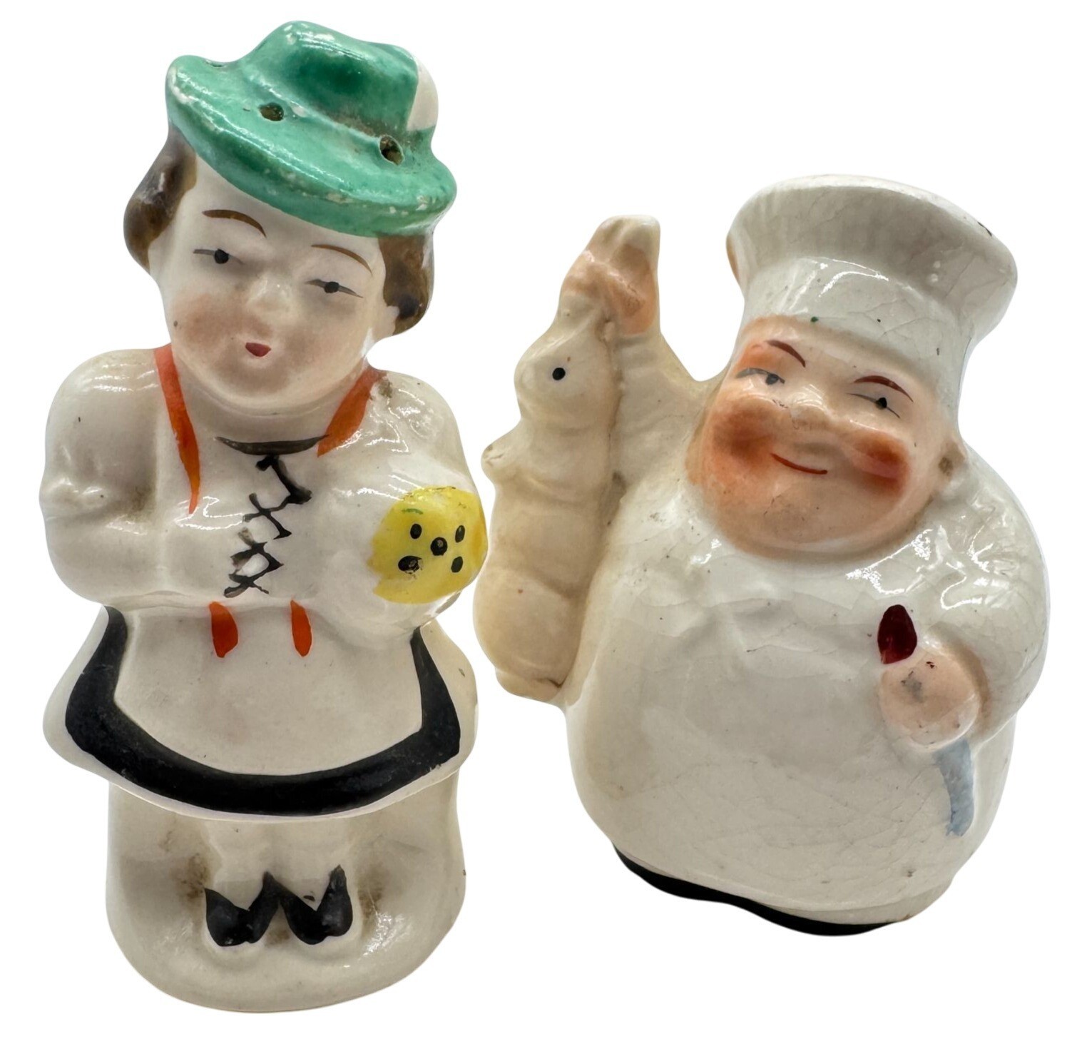 Vintage Chef & Maid Ceramic Salt & Pepper Shakers Set Japan Hand-Painted