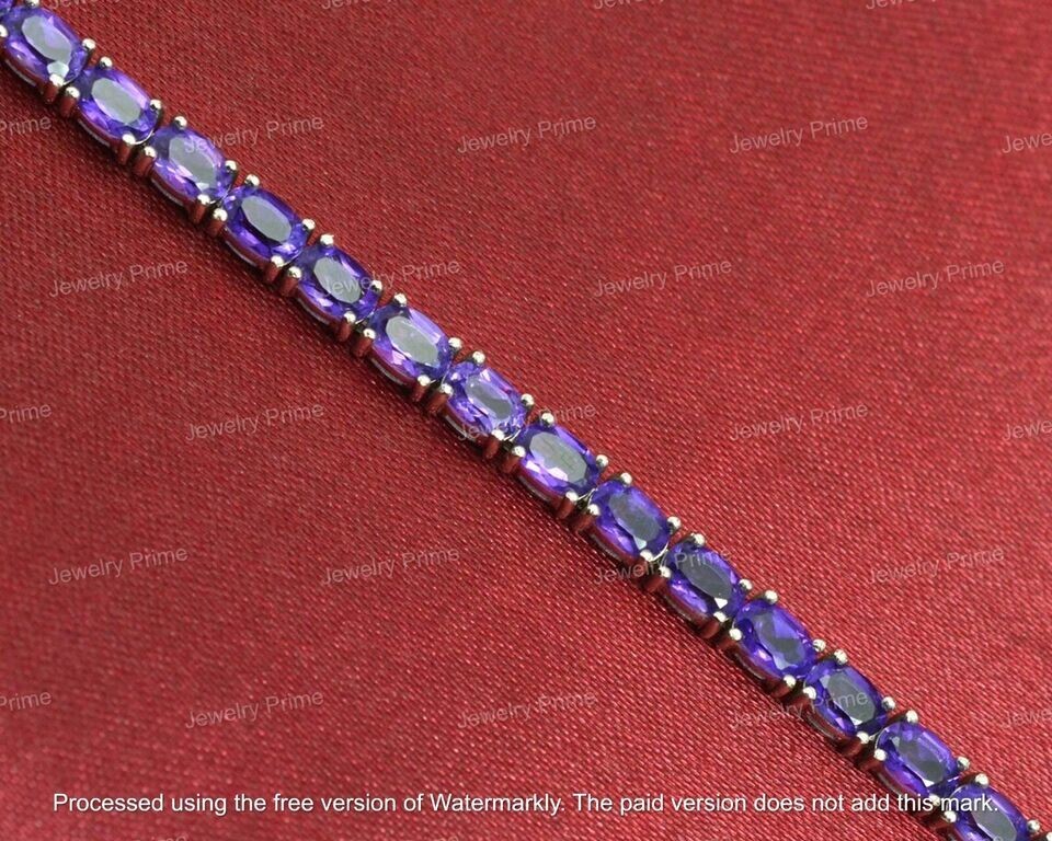 20Ct Oval Cut Amethyst Diamond Women\'s Tennis Bracelet 14k White Gold Finish 7\