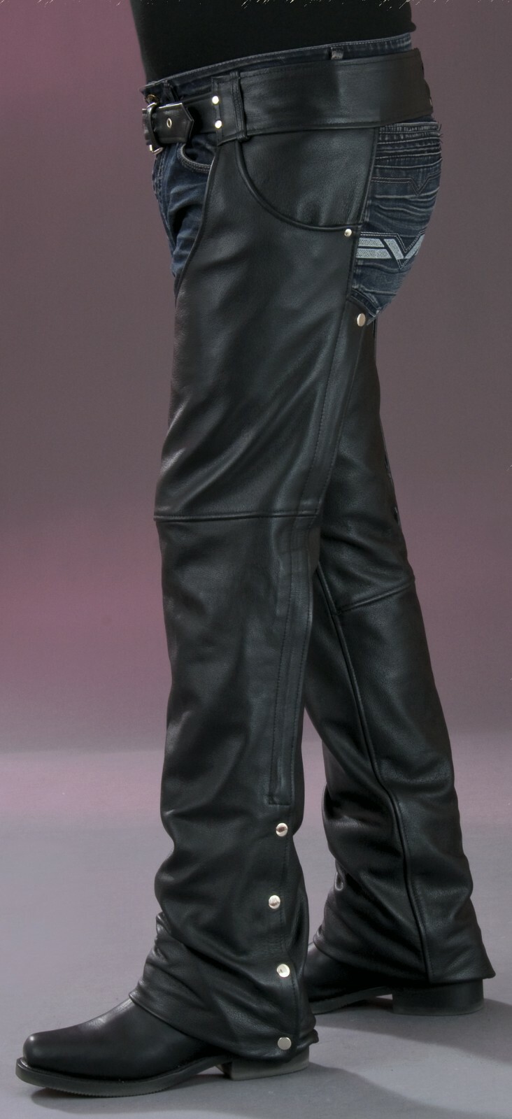 Men\'s Tall Cut Leather Biker Motorcycle Chaps - 1101T