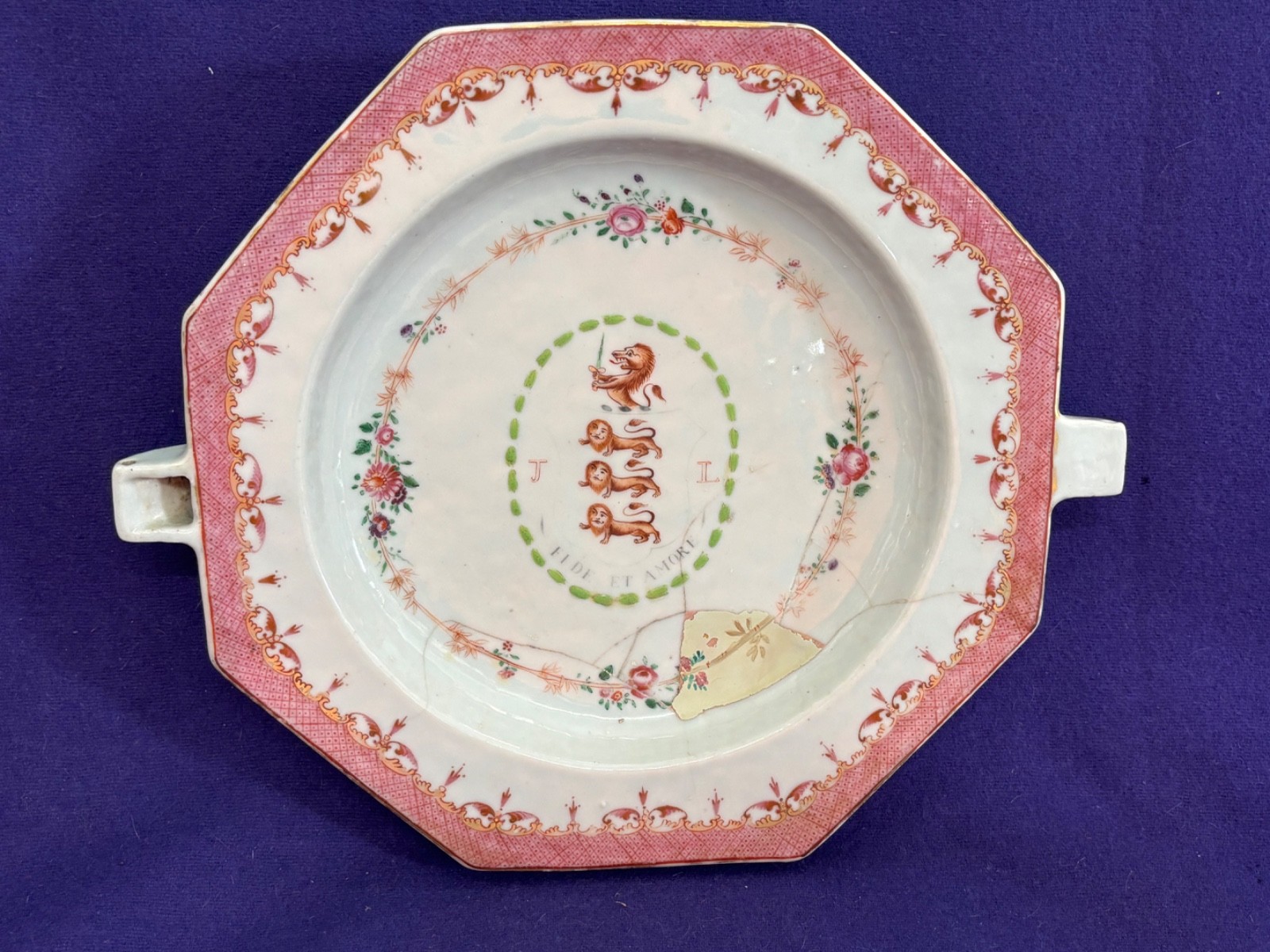 ANTIQUE 18th C CHINESE EXPORT ARMORIAL WARMING DISH PLATE QING DYNASTY LUDLOW ANTIQUE 18th C CHINESE EXPORT ARMORIAL WARMING DISH PLATE QING DYNASTY LUDLOW