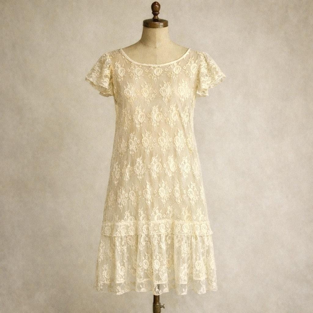 Antique 1920s Slip Dress Small Lace Sheer Negligee Edwardian Nightgown Lingerie