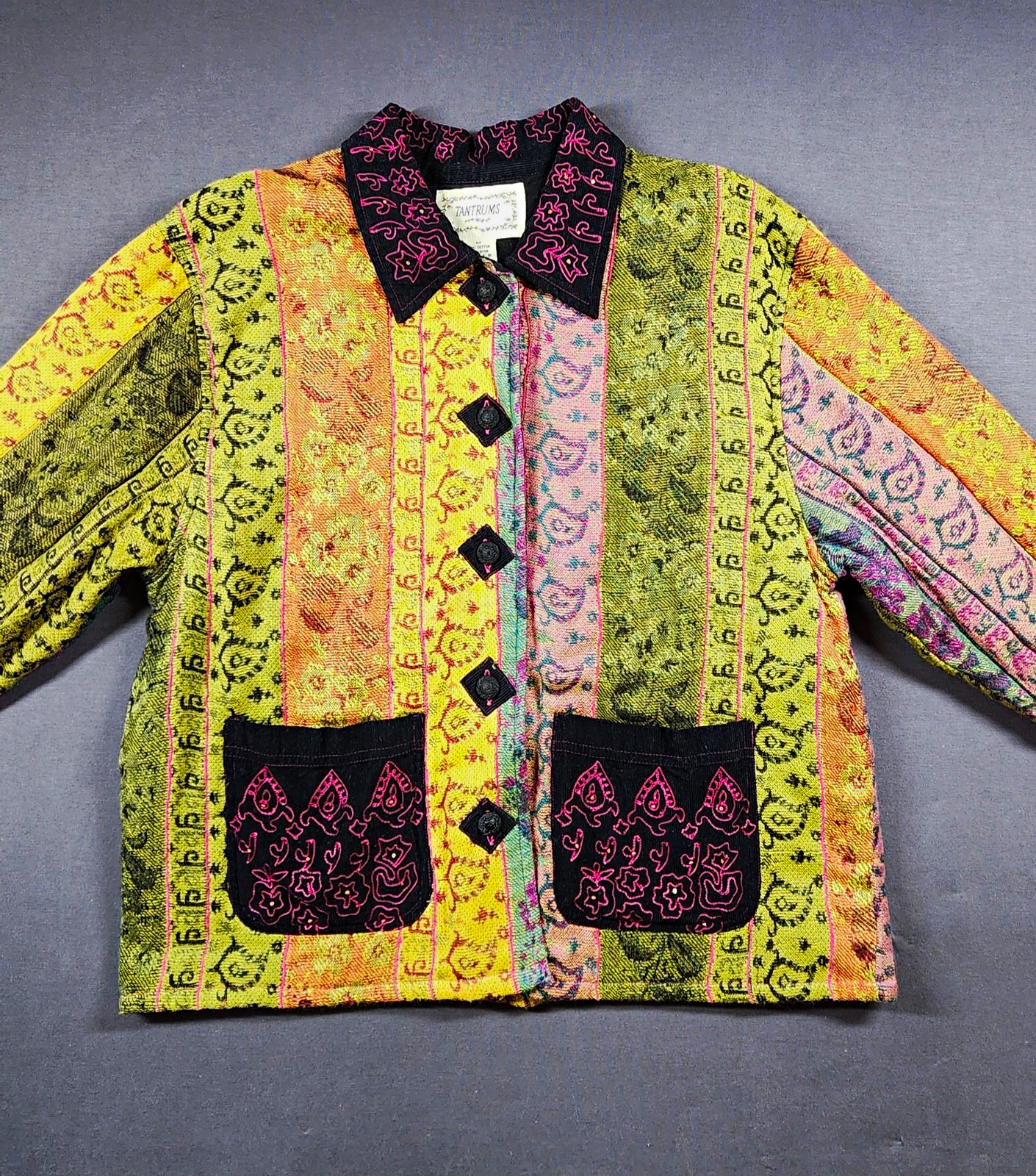 Vintage 90s Tantrums Boho Patchwork Jacket M Embroidered India Artsy Cottagecore