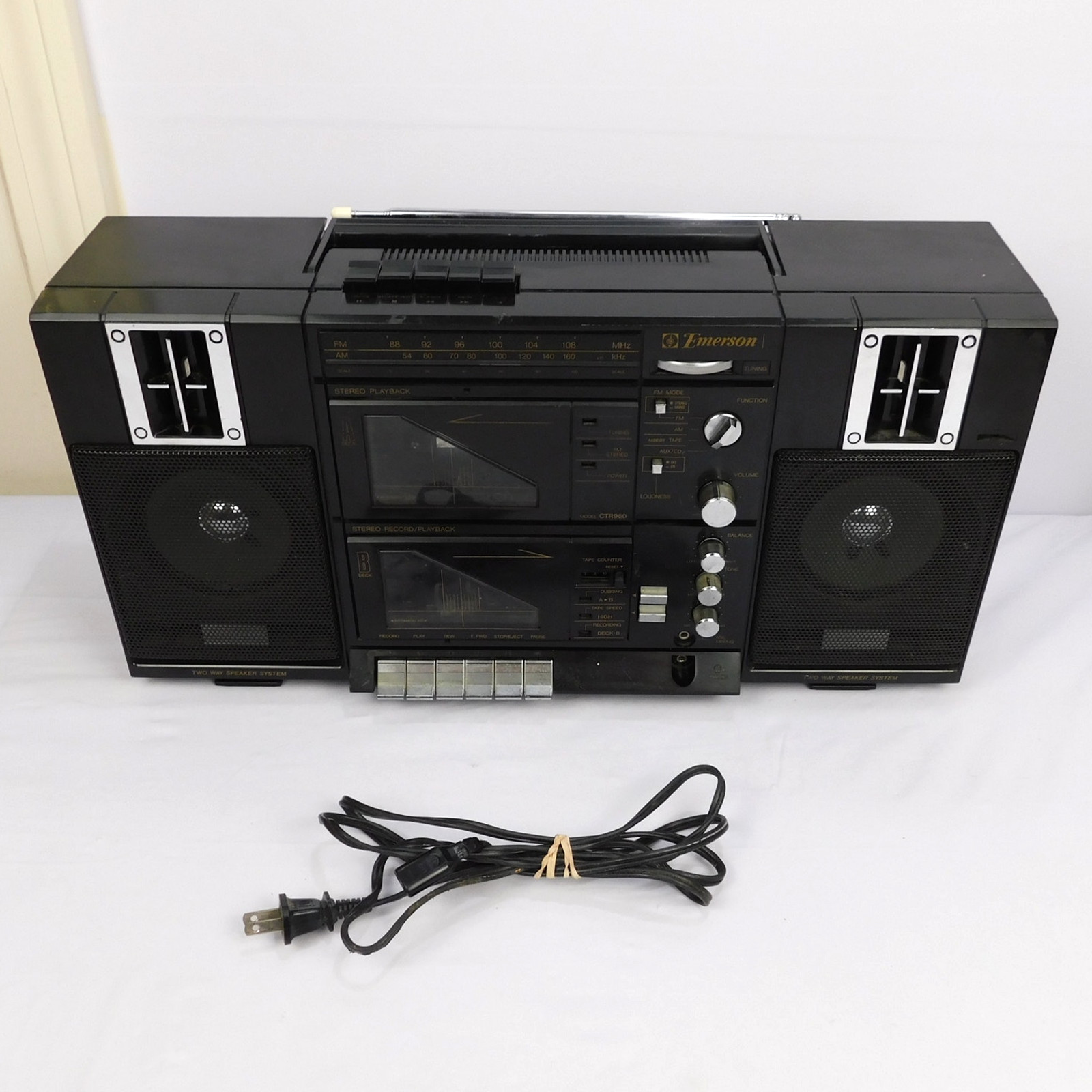 Vintage Emerson CTR960 Dual Cassette AM/FM Boombox Tested Works New Belts READ