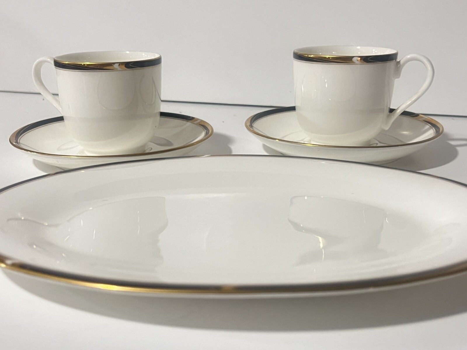 Vintage Mikasa Academy Bone China 5 Pc Set-Ivory Black Gold Dishes-Japan