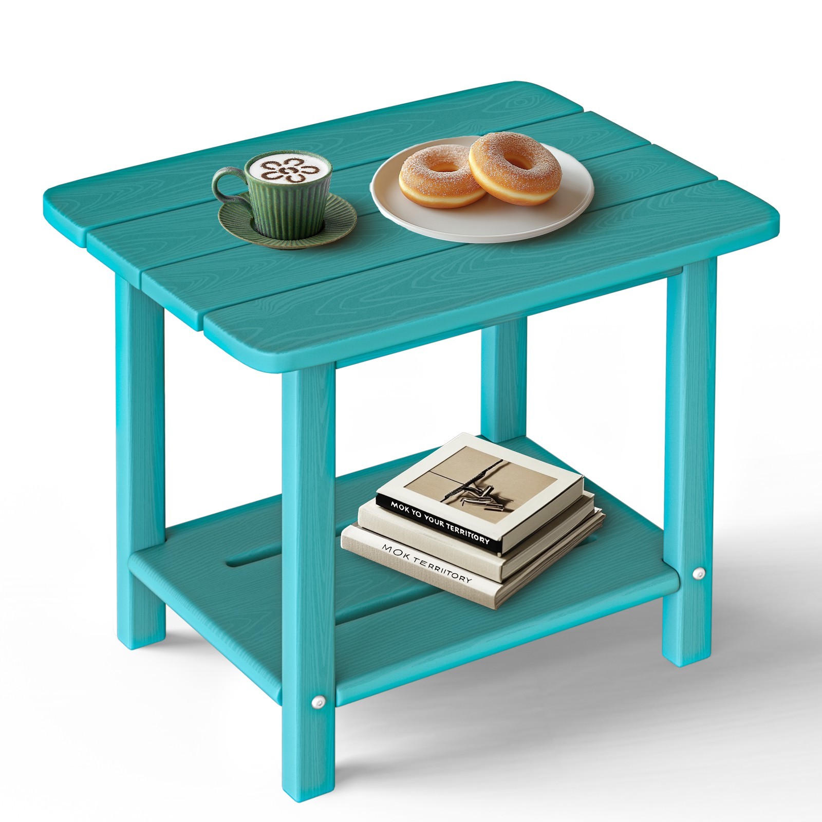 HDPE Patio Side Table 2-Tier End Table for Outdoor Furniture