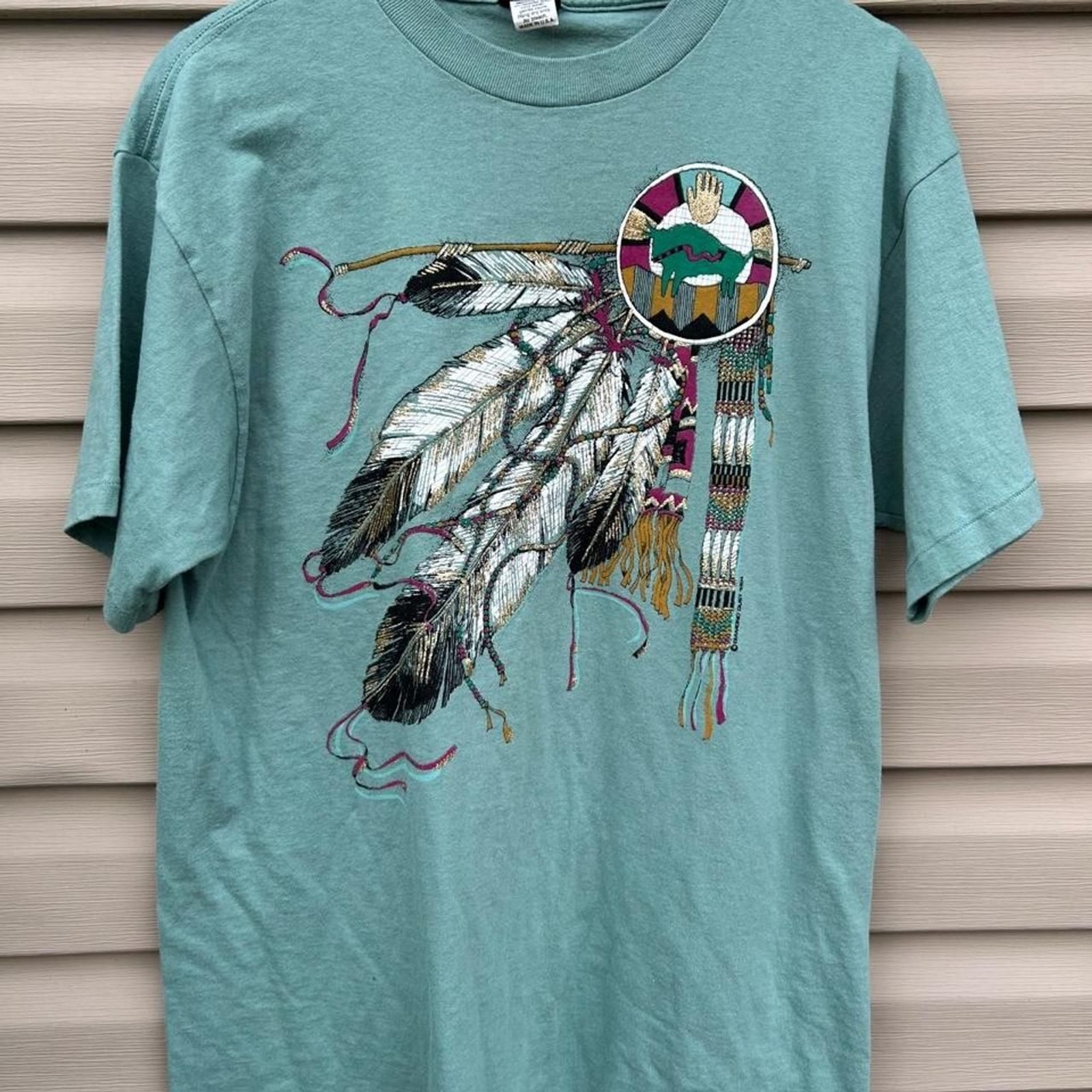 Vintage 90s Diamond Dust single stitch southwestern feathers graphic tee Large Vintage 90s Diamond Dust single stitch southwestern feathers graphic tee Large