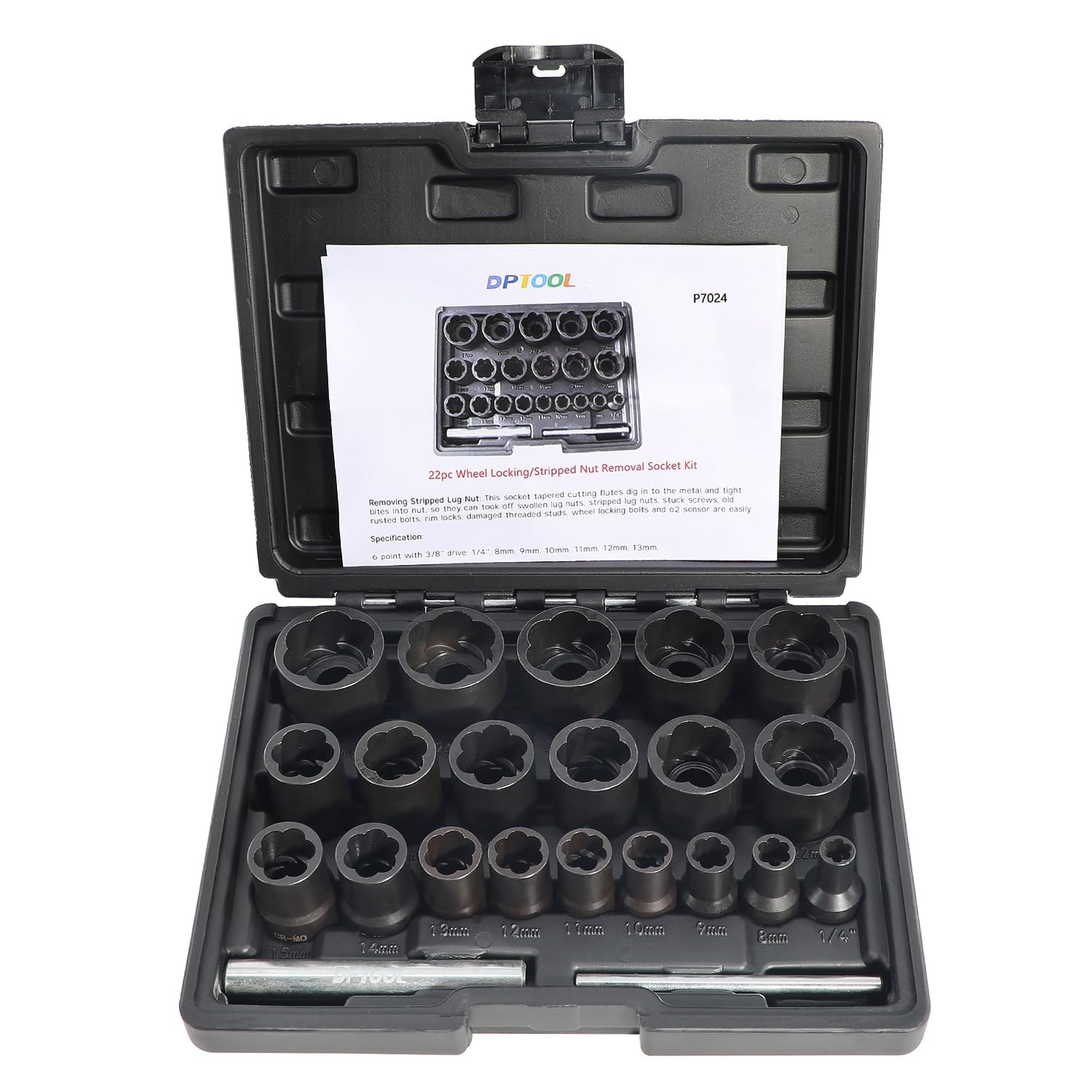 DPTOOL Lug Nut Extractor Set, Bolt Extractor, Wheel Lock Removal Kit 22PC DPTOOL Lug Nut Extractor Set, Bolt Extractor, Wheel Lock Removal Kit 22PC