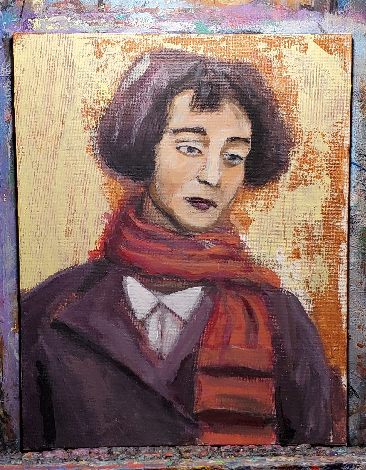 Original Outsider Female Portrait Painting on Canvas Board 8x10