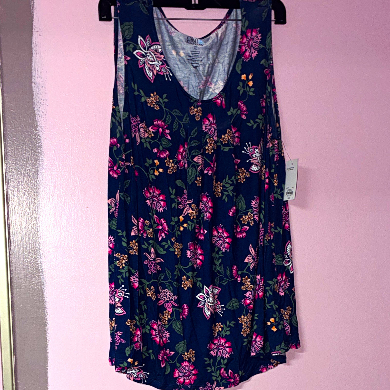 Croft & Barrow Women’s XL Navy Floral Sleeveless V-Neck Knit Chemise Nightgown