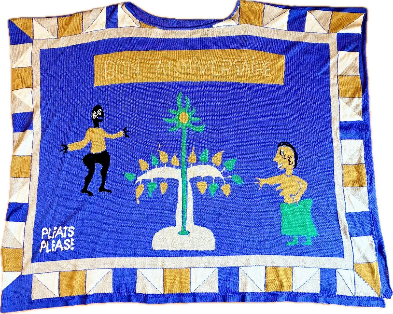 PLEATS PLEASE ISSEY MIYAKE 20th Anniversary Graphic Knit Top 2013AW Blue Rare