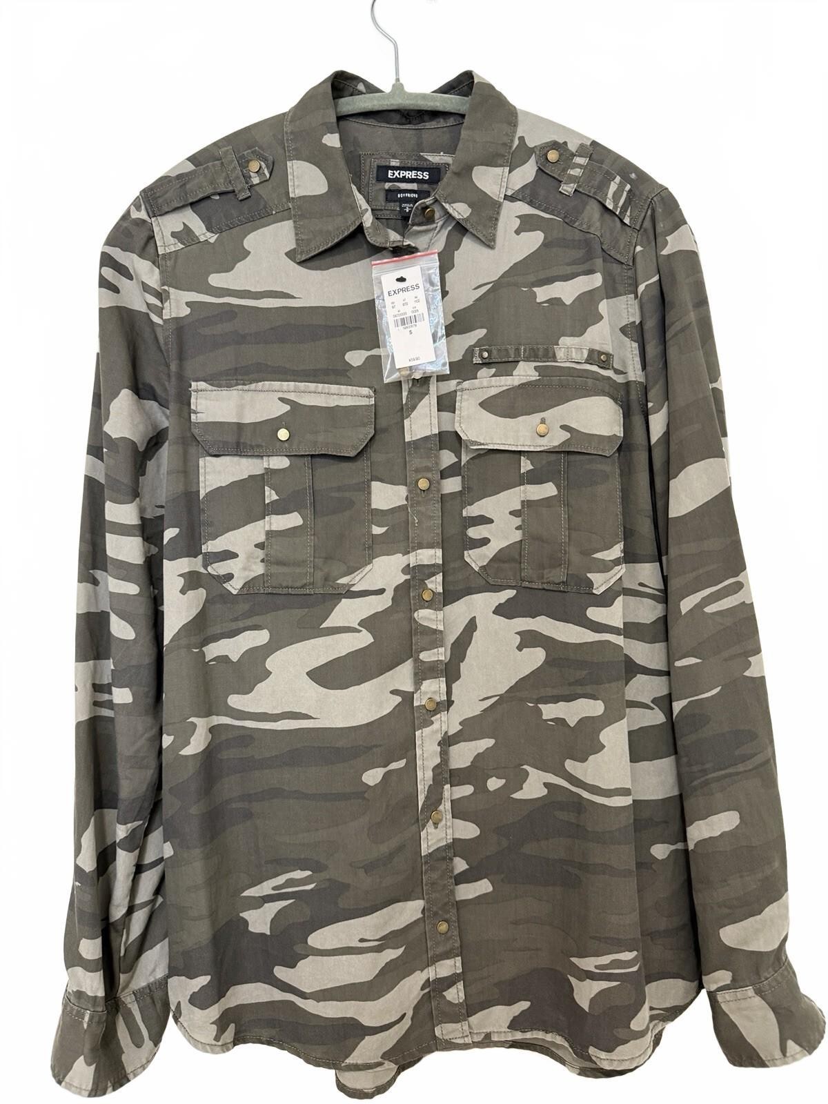 NWT Express Boyfriend Camo Utility Shirt Jacket Women’s Small Military Overshirt