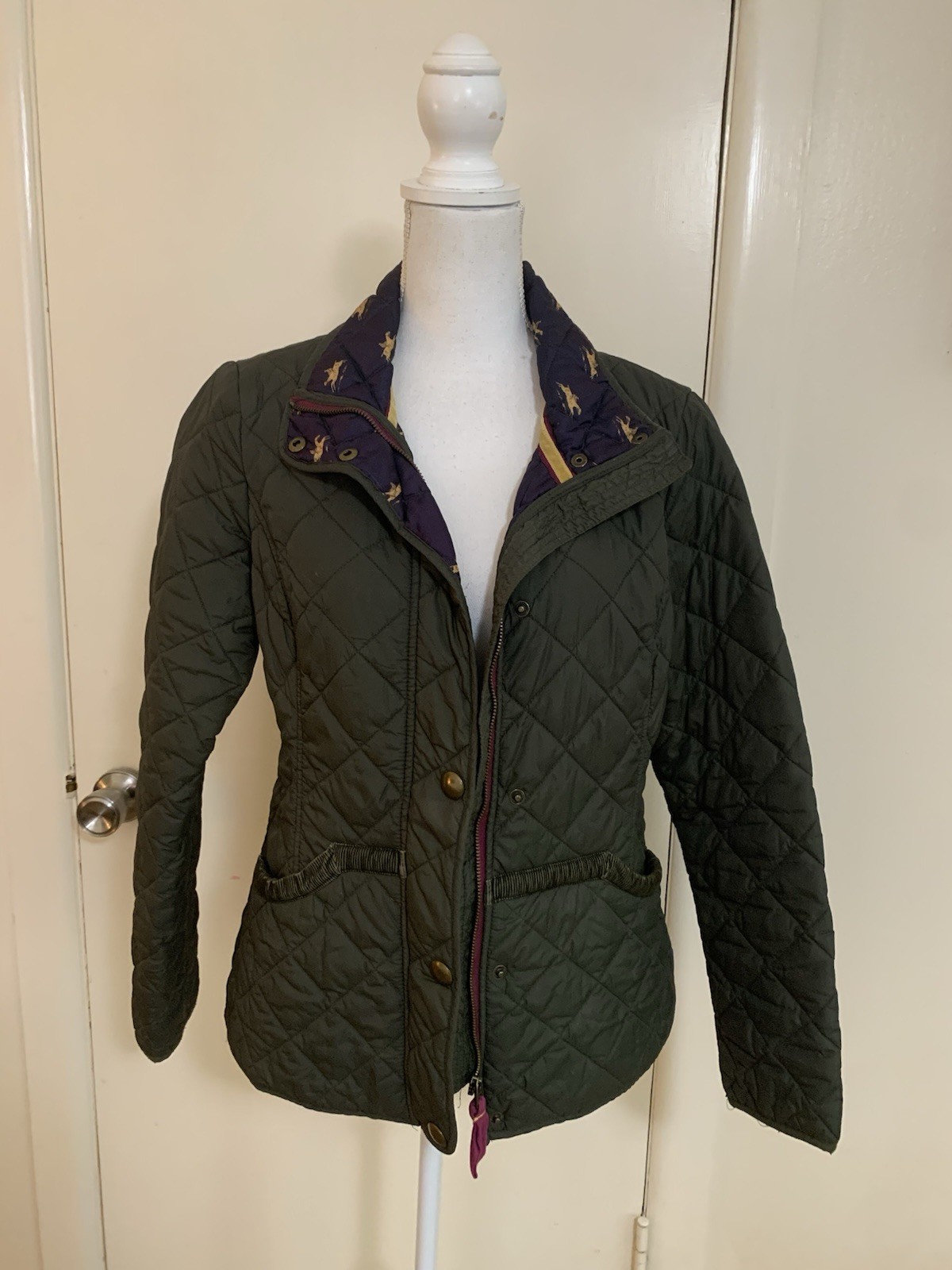 Joules Boldly British Women\'s Sz US 10 EverGreen Quilted Zip Snap Up Jacket
