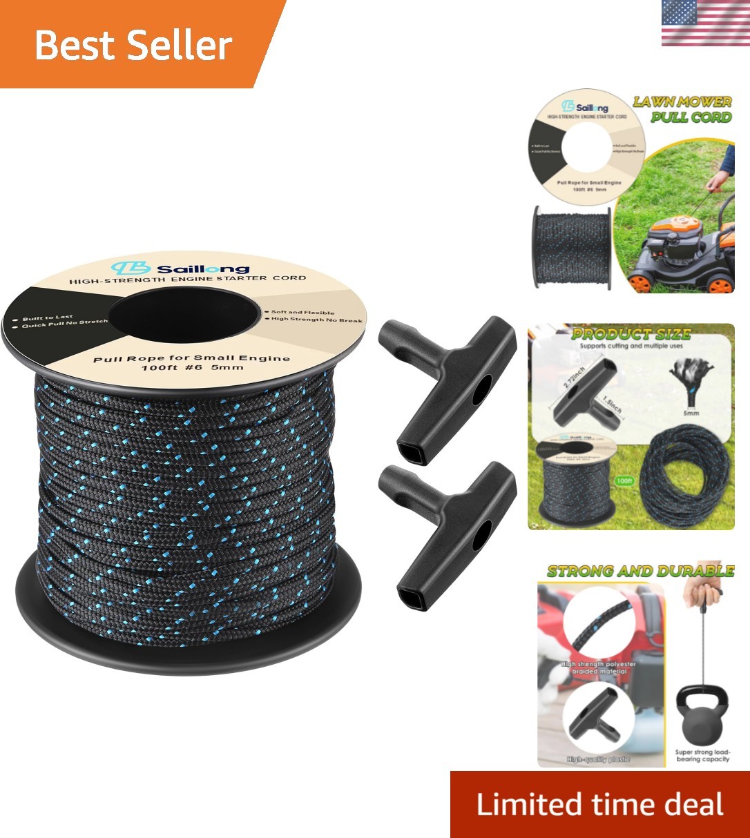 5mm 100ft Starter Rope, Pull Cord Rope for Small Engine with 2 Starter Handle... 5mm 100ft Starter Rope, Pull Cord Rope for Small Engine with 2 Starter Handle...