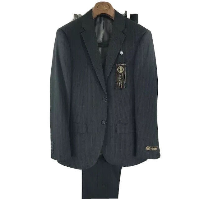 Caravelli Collezione Men\'s 2 Piece Gray Pinstriped Suit Flat Front Size 36R Caravelli Collezione Men\'s 2 Piece Gray Pinstriped Suit Flat Front Size 36R