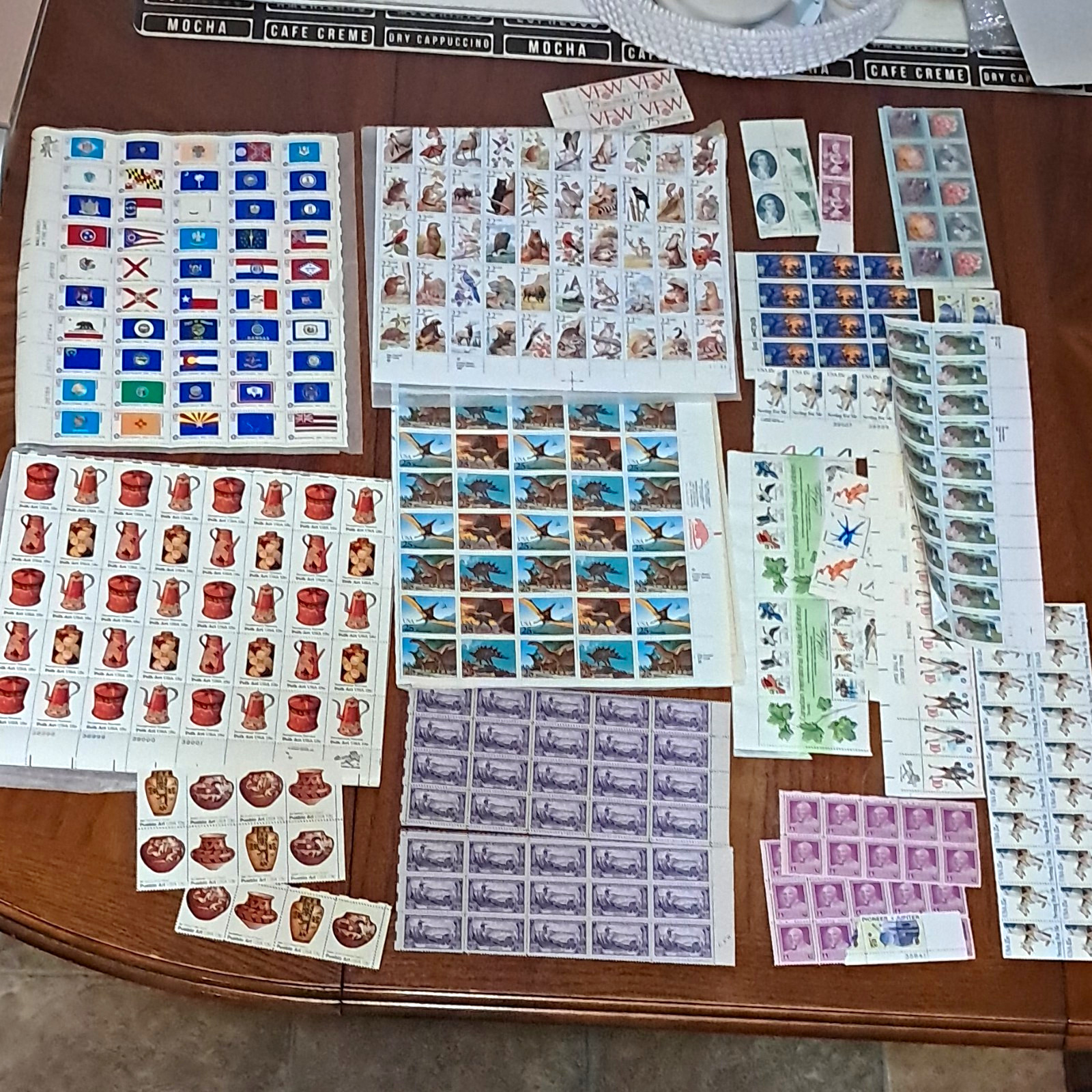 Vintage US Postage Stamp Lot, sheets and blocks, unused, some stuck to paper. Vintage US Postage Stamp Lot, sheets and blocks, unused, some stuck to paper.