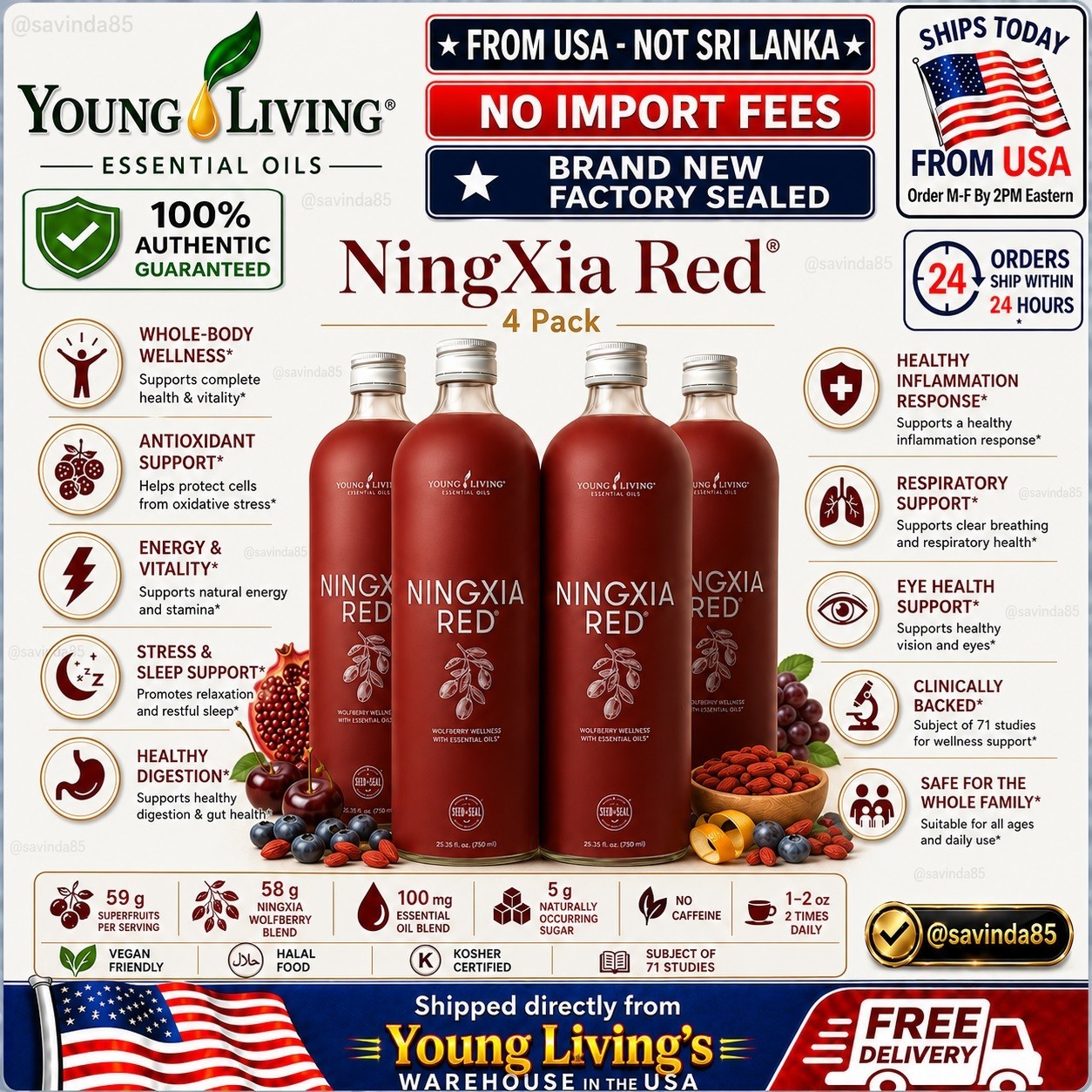 NingXia Red Young Living Essential Oils (4 Bottles x 750ml) Sealed🚚From USA🚚