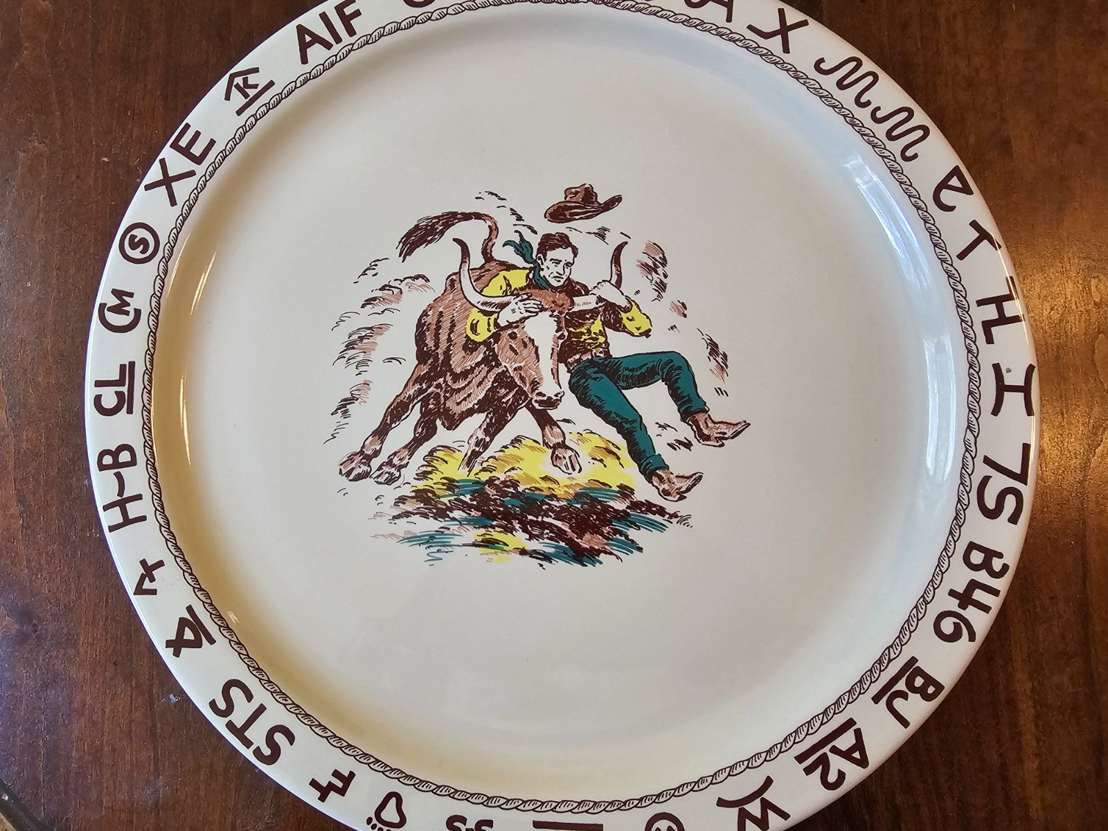 Westward Ho Ceramic Large Round Chop Platter Rodeo Cowboy Decor