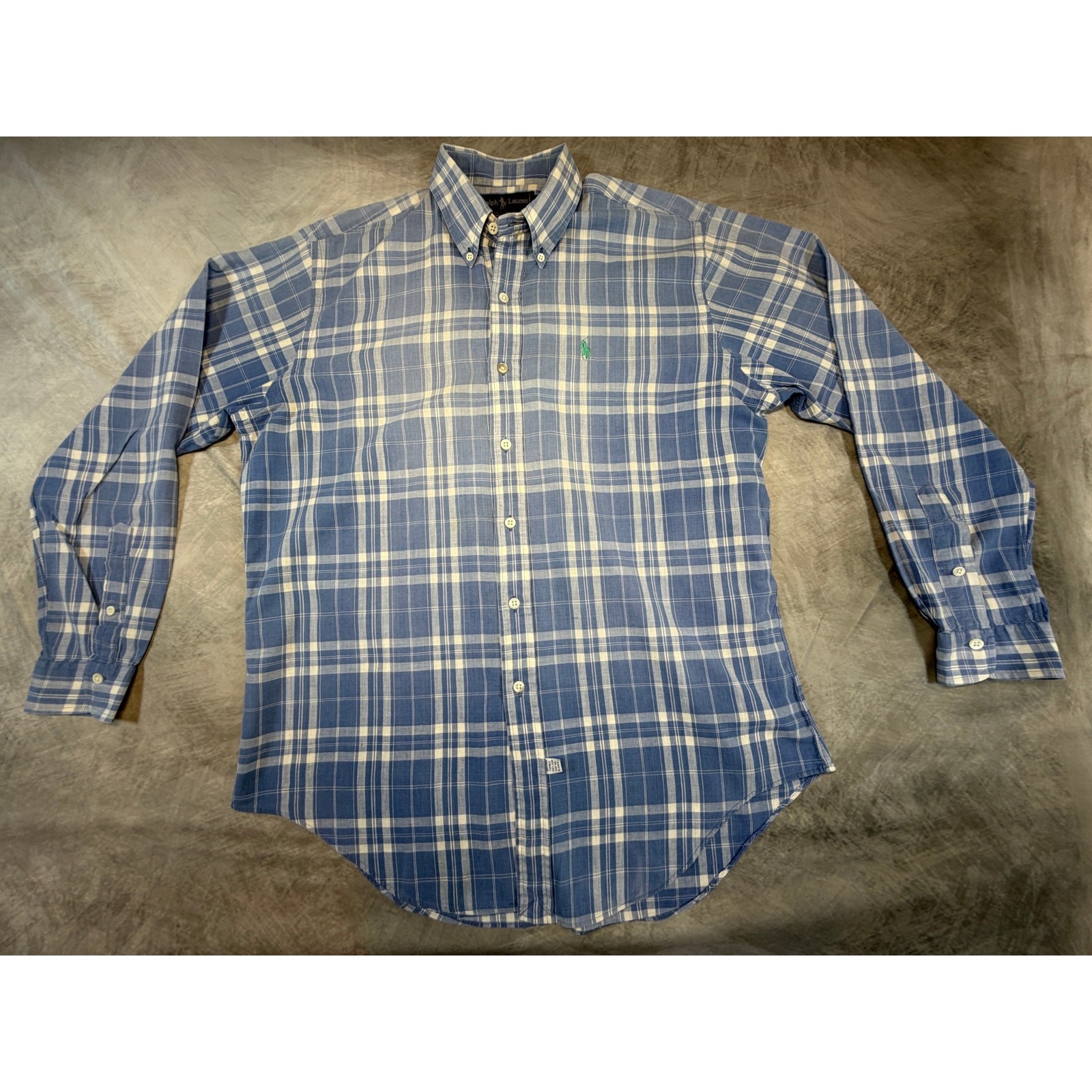 Vintage 1980s 1990s Ralph Lauren Madras Plaid Shirt Mens L Made Hong Kong