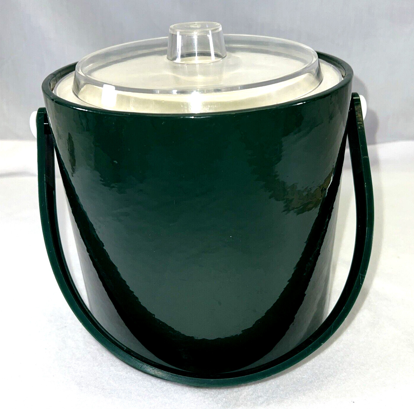 Vintage Kraftware Ice Bucket USA Insulated 3 Qt Forest Green Vinyl Barware