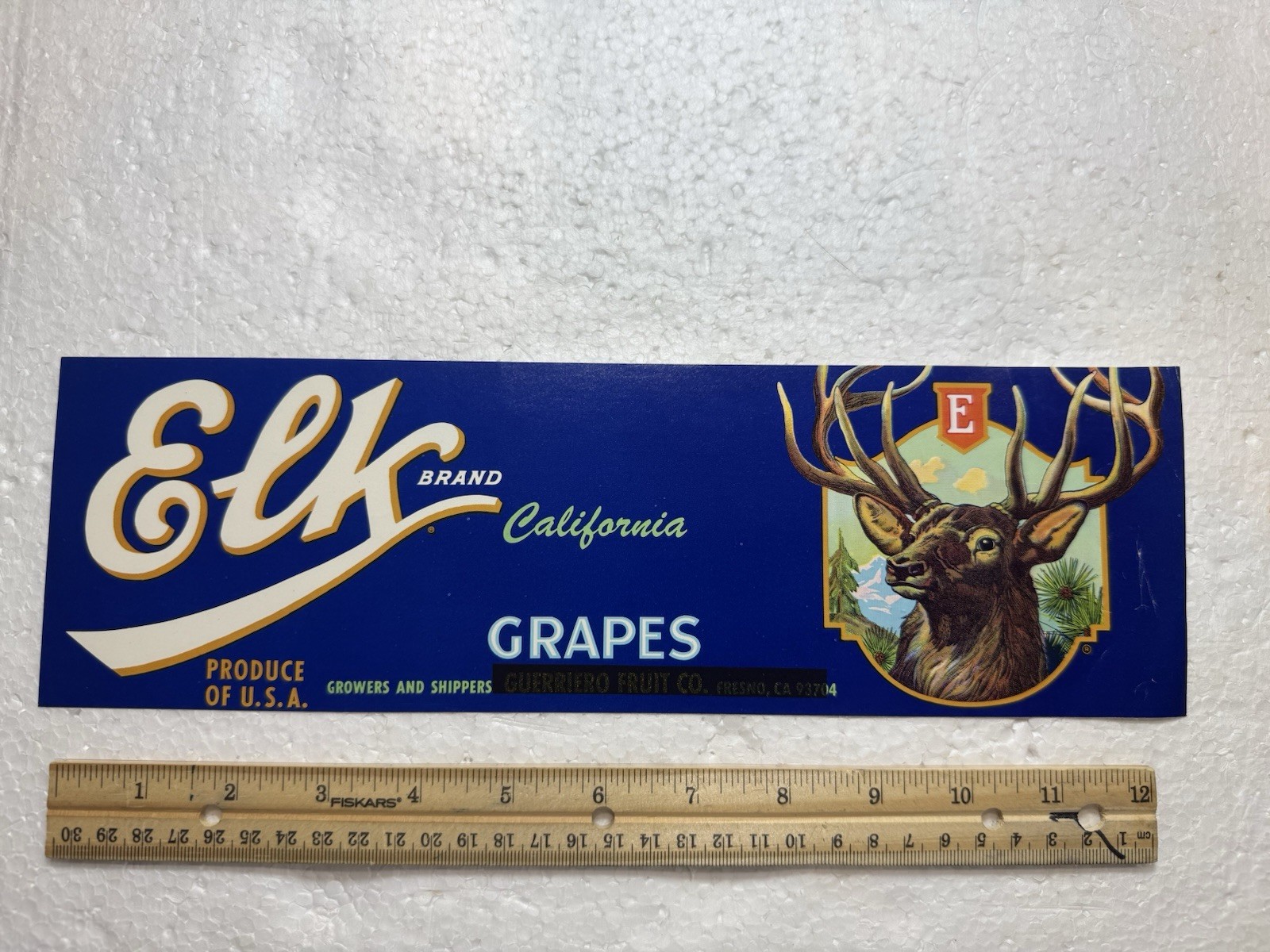 ORIGINAL C1950S VINTAGE CRATE LABEL ELK BRAND STAG GRAPES WINE CALIFORNIA ORIGINAL C1950S VINTAGE CRATE LABEL ELK BRAND STAG GRAPES WINE CALIFORNIA