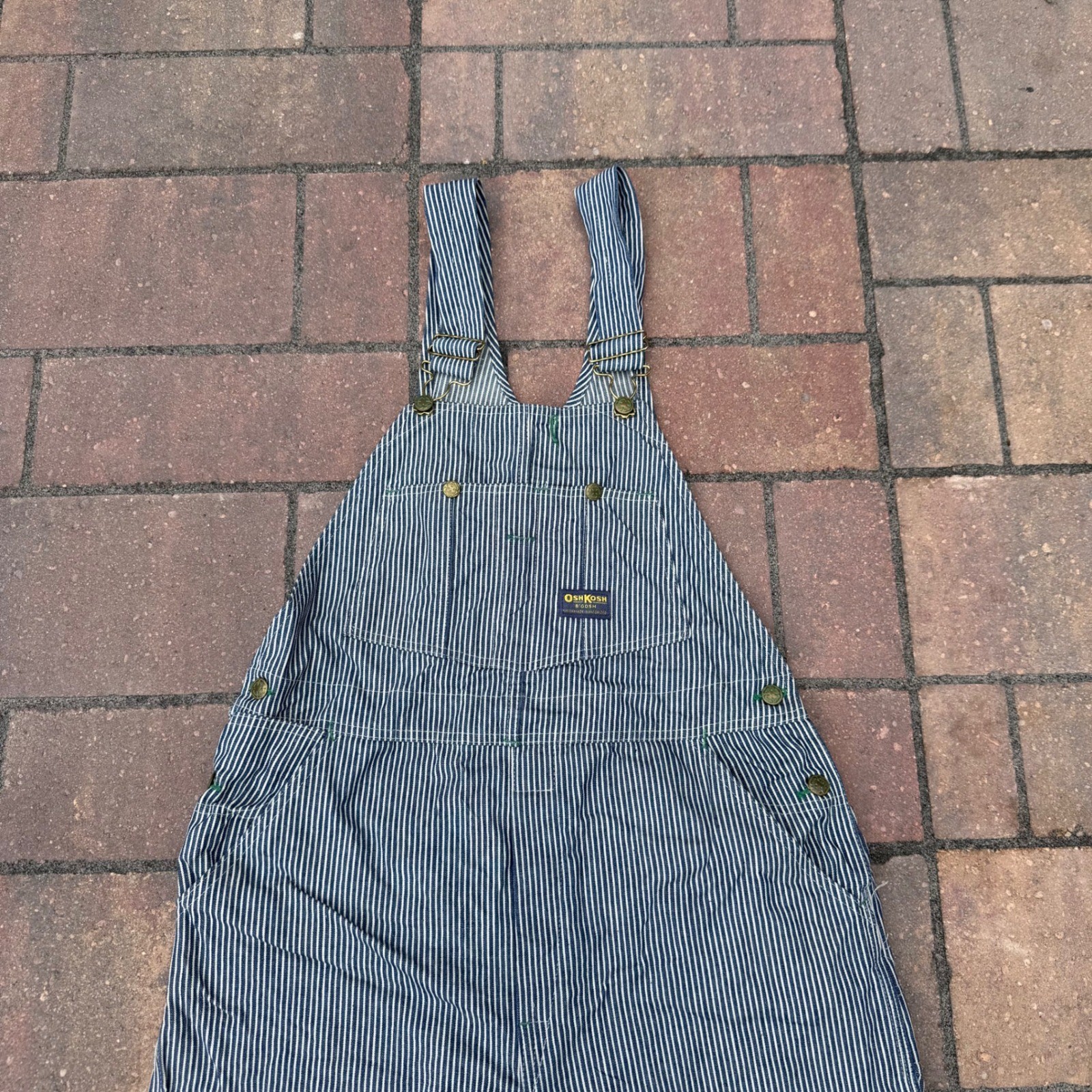 Vintage 1970s OshKosh B\'Gosh Hickory Stripe Overalls 38x30 Vestbak USA