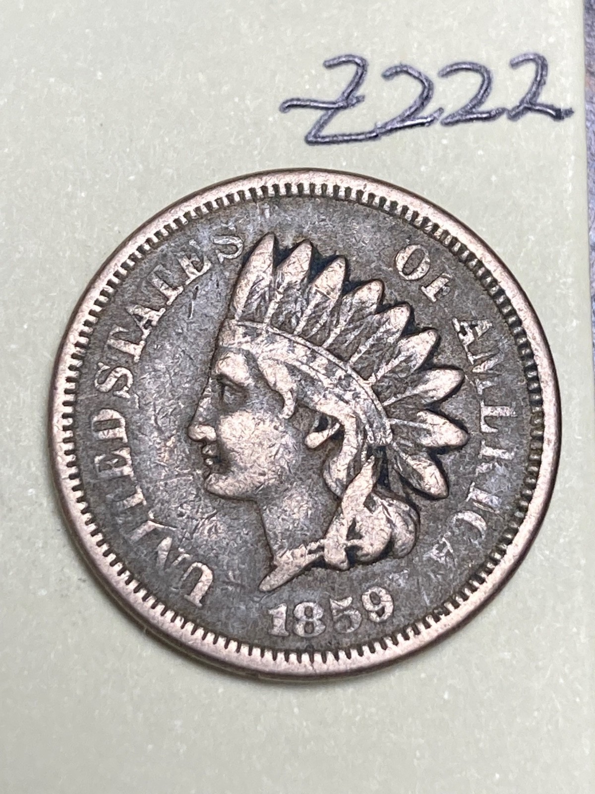 1859 Indian cent,  coin #Z222
