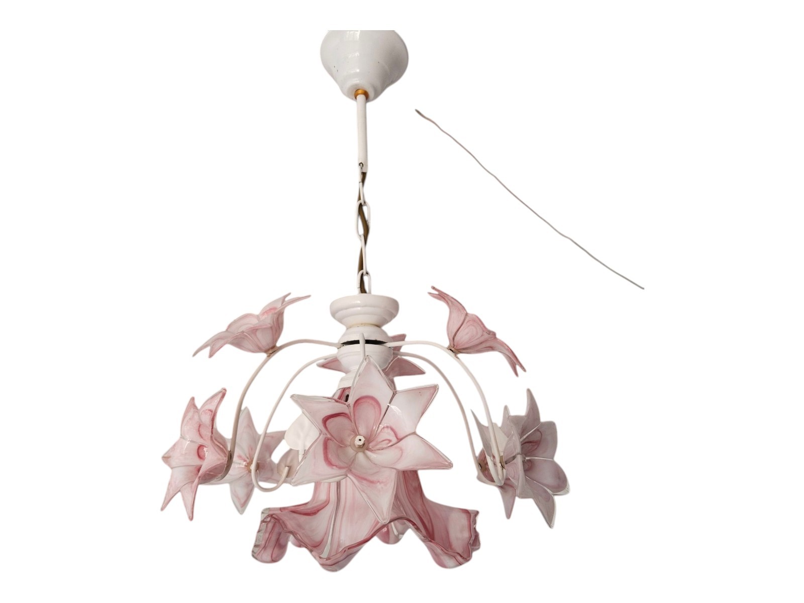 1980s Murano Vintage Chandelier  Daisies  Pink Floral Glass Romantic