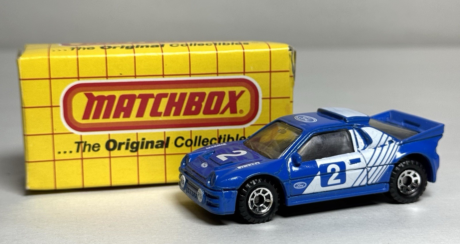 Vintage Matchbox 1986 Ford RS 200 Blue #2 Rally Car MB34 Boxed Original