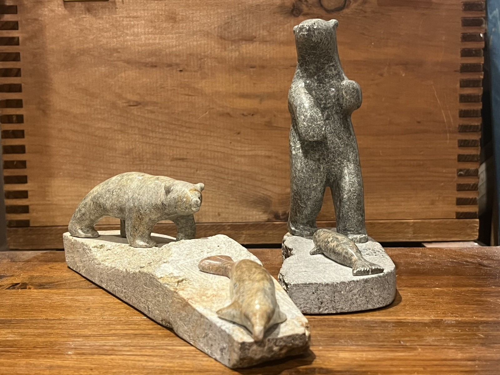 Gorgeous RARE Soapstone Polar Bears and Seals by PAUL TIULANA signed Vintage Set