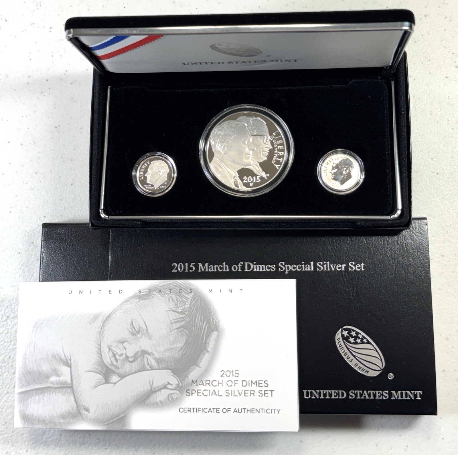 2015 March of Dimes Special Reverse & Proof Silver Set in US Mint OGP & COA