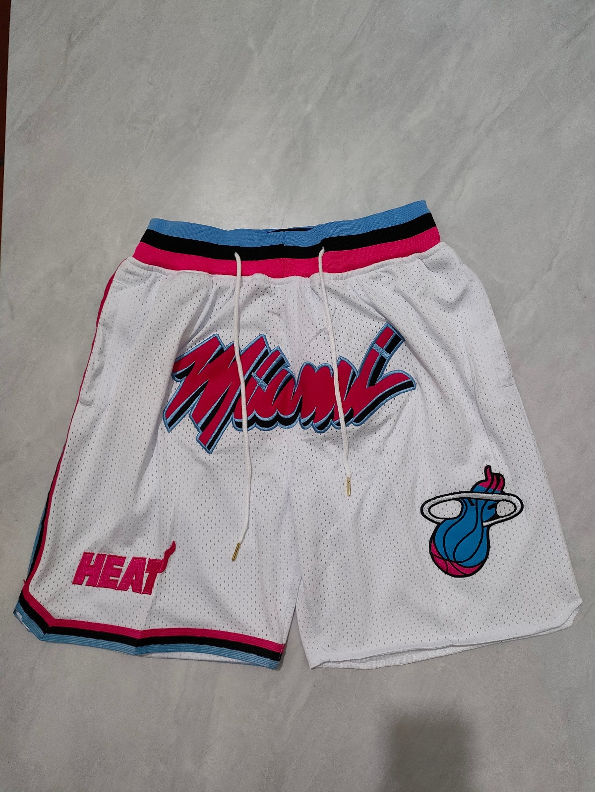 New Miami Heat Men White Pockets stitched Shorts Size US