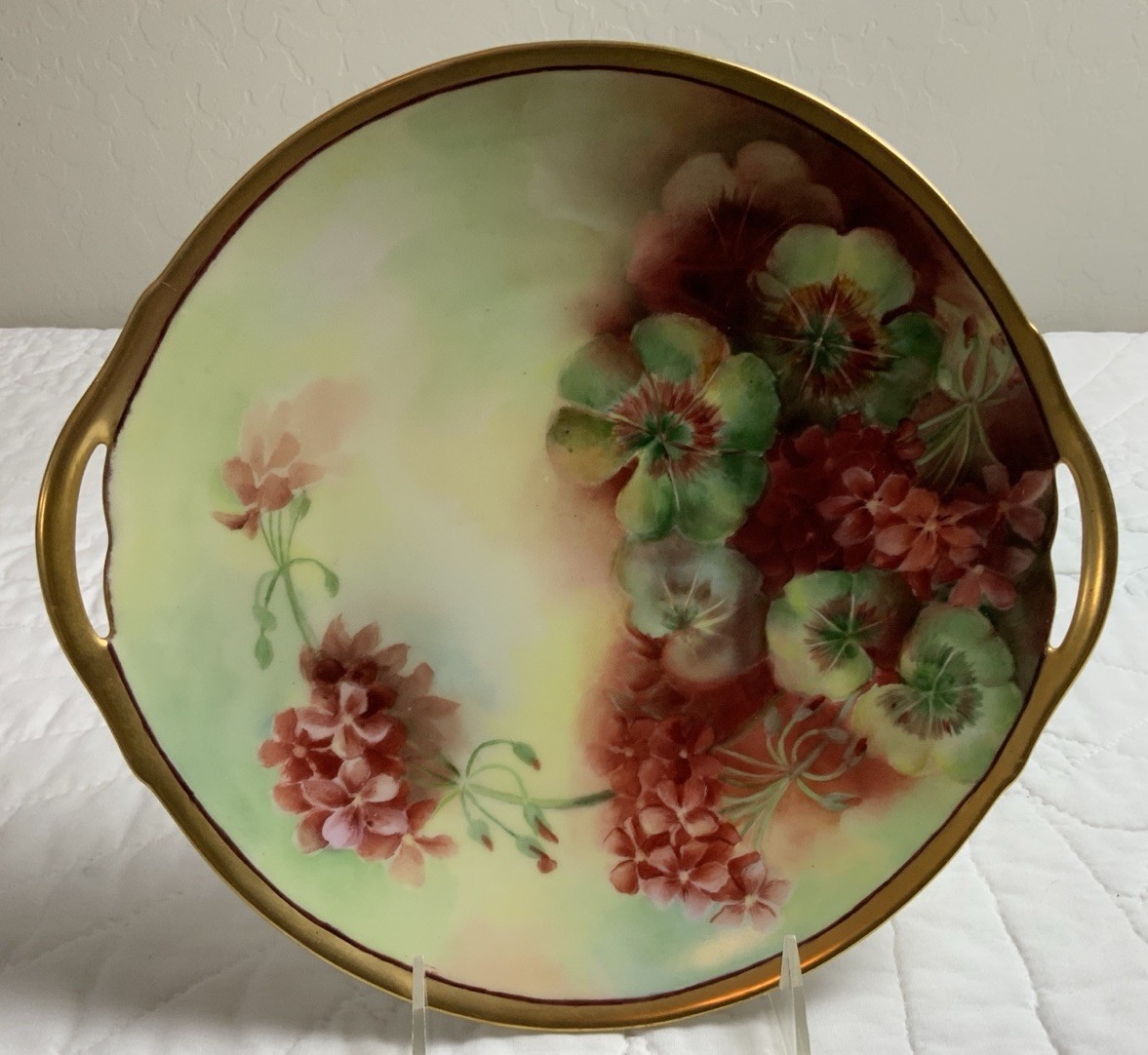 Antique Hand Painted Plate, Flowers, Leaves, 10” Round, B & C, Limoges, France