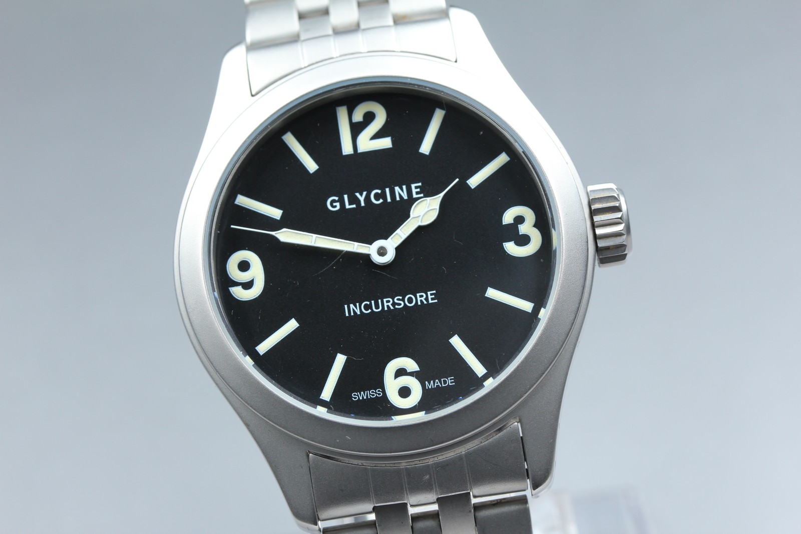 [ w/Box Paper ] Glycine Incursore 3762 Black Hand Winding Swiss Made Men\'s Watch