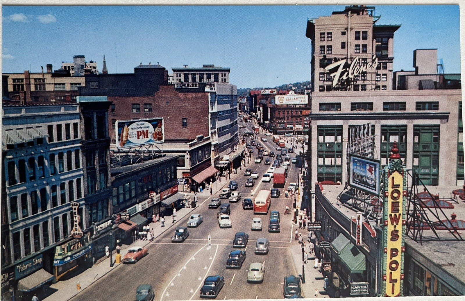 Worcester Massachusetts Main Street Postcard 1950’s