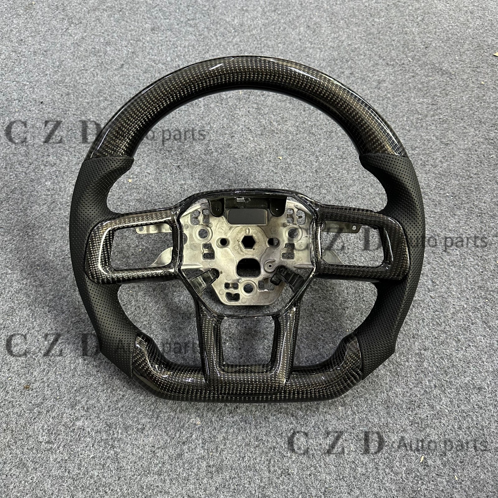 CZD Real Carbon Fiber Steering Wheel All Black For Ford Mustang 2024 2025 2026+