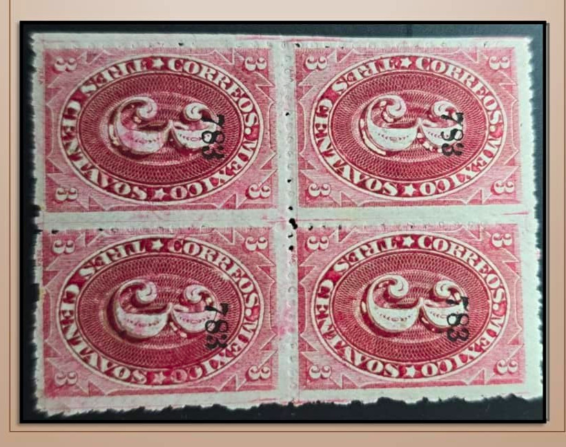 SM4)1883. MEXICO Block  stamps with a face value of 3centavos. Mint.Sctt: 147. 