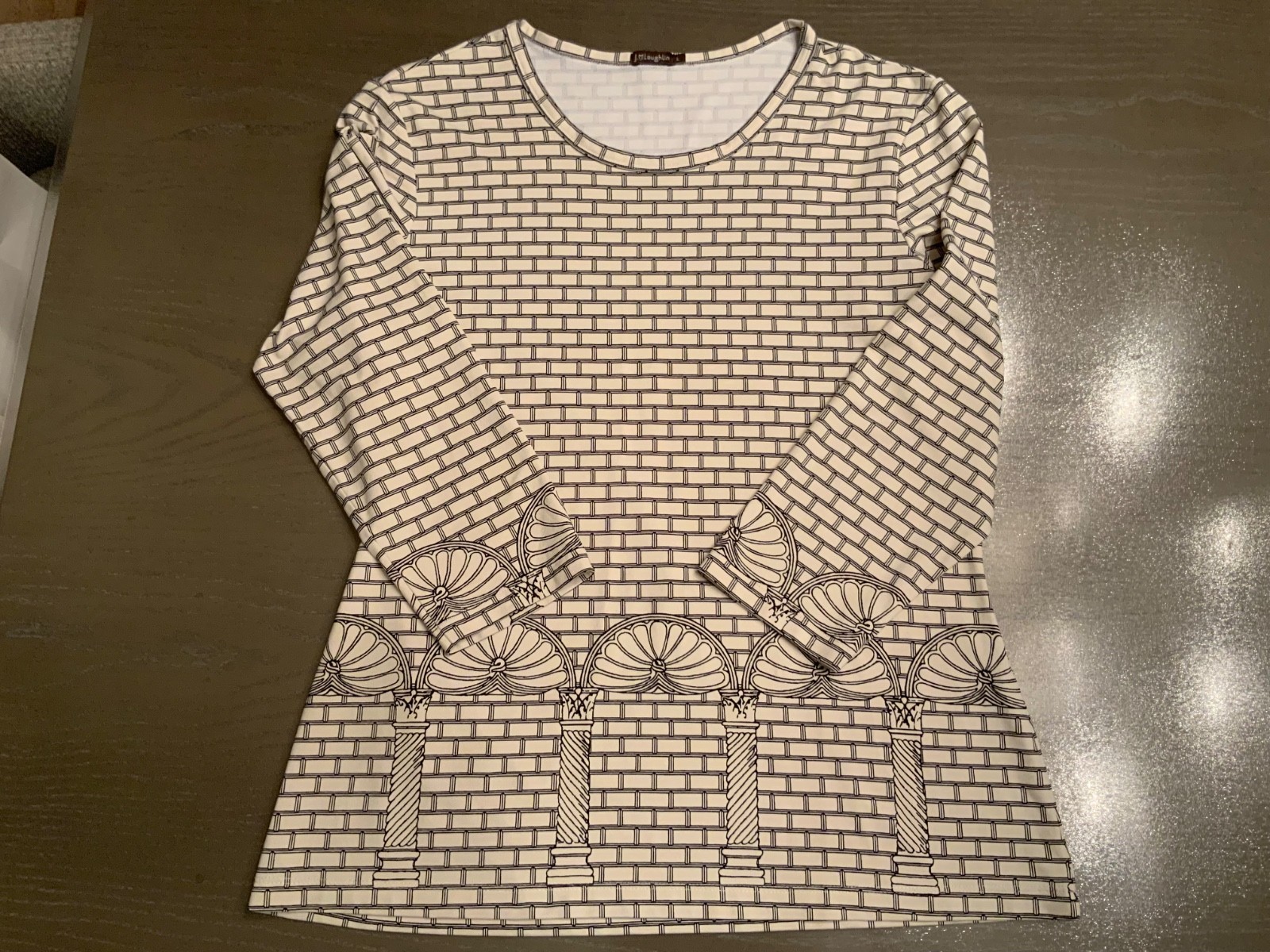 J McLaughlin Women\'s Catalina Cloth Grecian Brick Print Top Large Ivory Black J McLaughlin Women\'s Catalina Cloth Grecian Brick Print Top Large Ivory Black
