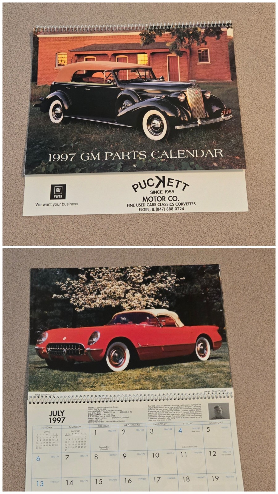 LN 1997 Calendar 1955 Corvette V8 #9 PUCKETT MOTOR CO-ELGIN, IL 