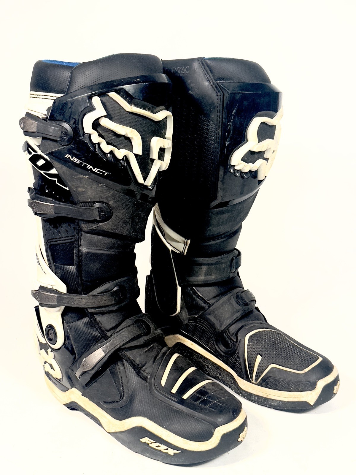 Fox Racing Instinct Motocross Boots Black & White w/ Blue Liner – Size 10 Fox Racing Instinct Motocross Boots Black & White w/ Blue Liner – Size 10