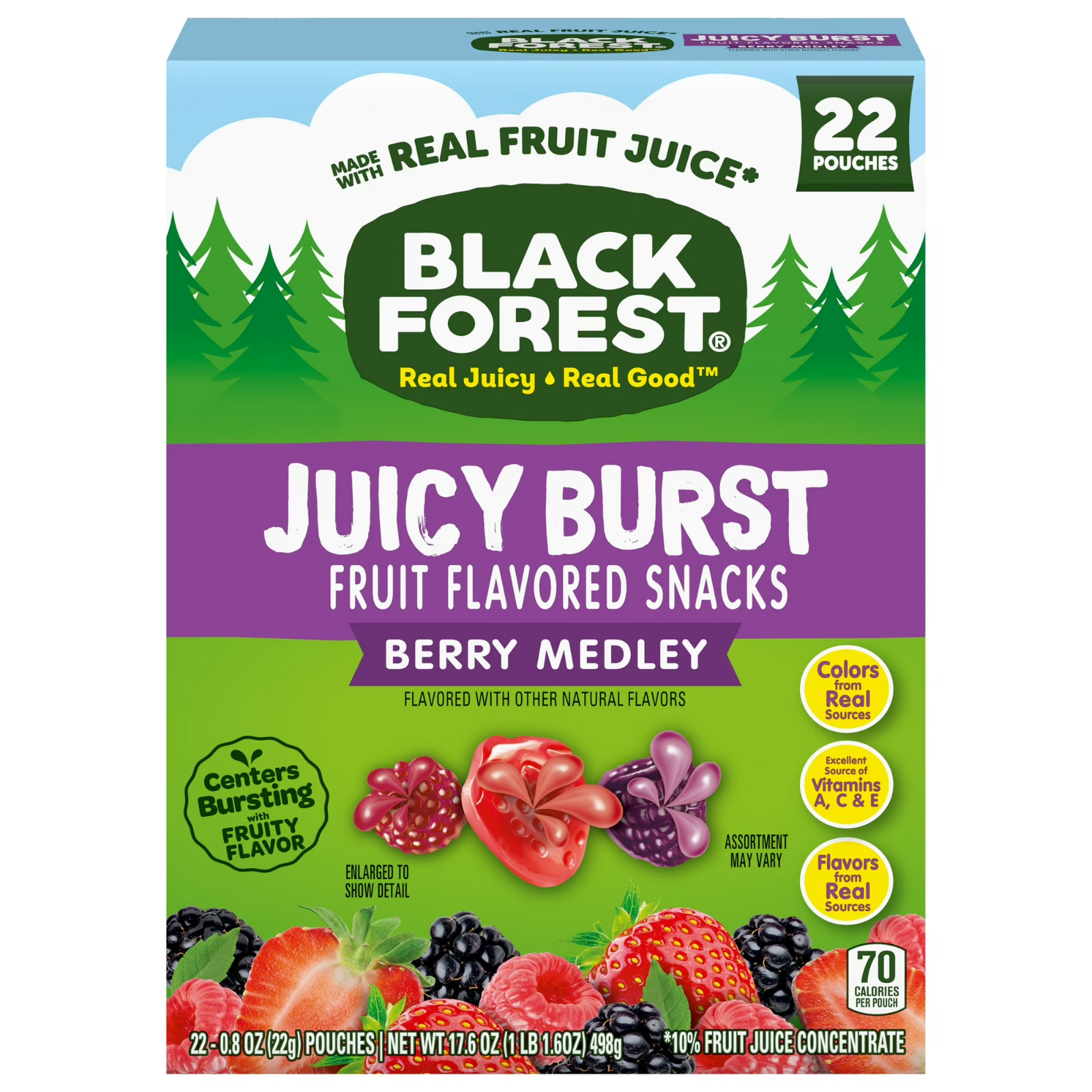 Black Forest Juicy Burst Fruit Flavored Snacks, Berry Medley, 0.8 oz, 22 Count Black Forest Juicy Burst Fruit Flavored Snacks, Berry Medley, 0.8 oz, 22 Count