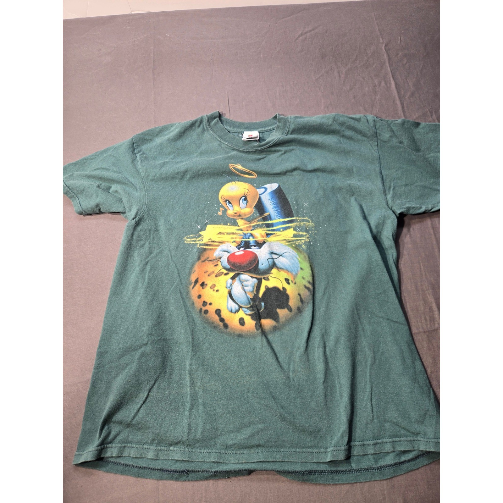 Vintage Six Flags Looney Tunes Tweety Sylvester Graphic T-Shirt Green Mens XL