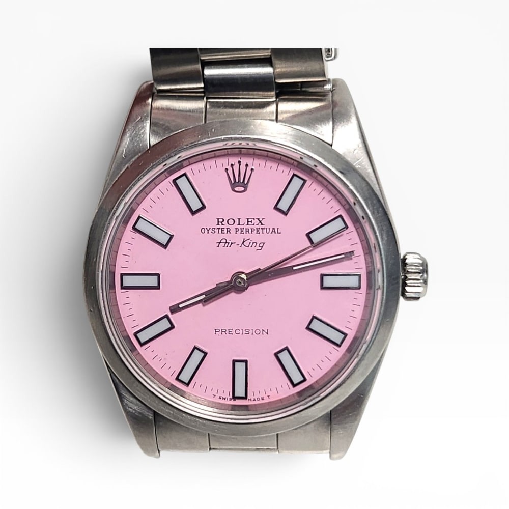 W/Papers 1993 Rolex Air King Precision 34mm Pink Dial Steel Watch 14000
