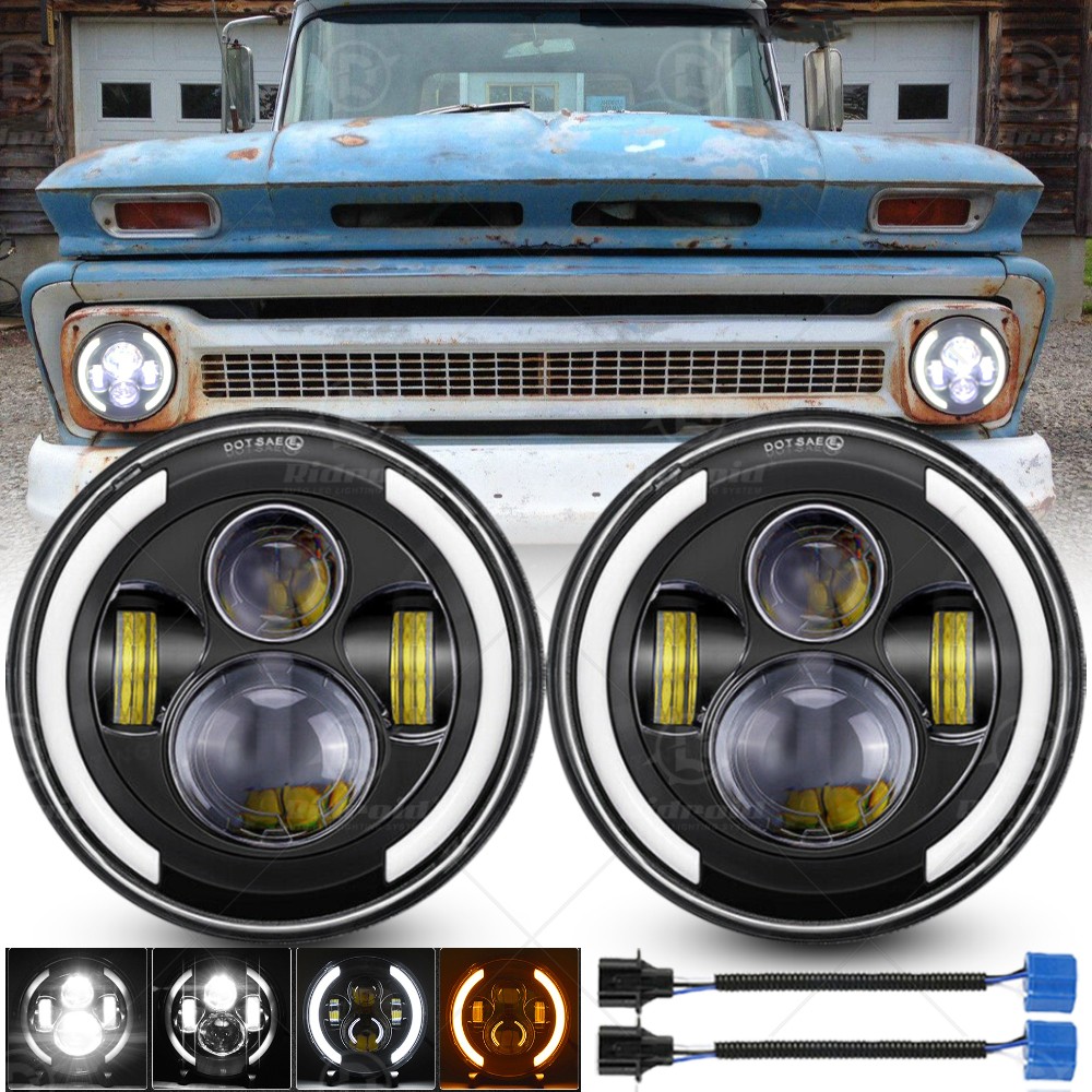 Pair 7\'\' Round Led Headlight for Chevrolet 1961-1980 C10 Pickup 1967-1981 Camaro