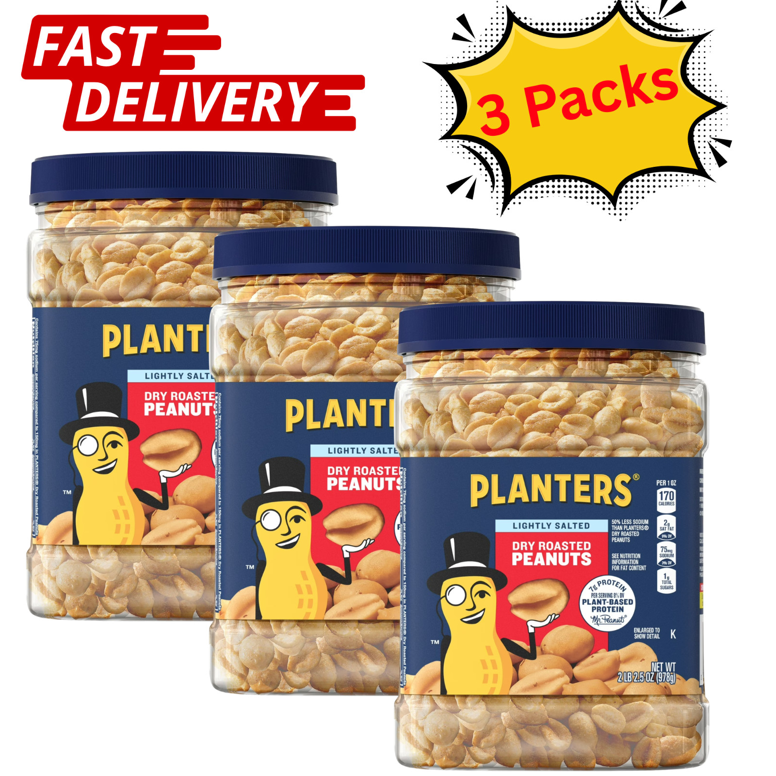 Planters Lightly Salted Dry Roasted Peanuts ~ Heart Healthy  2.16 lb (3 Pack)